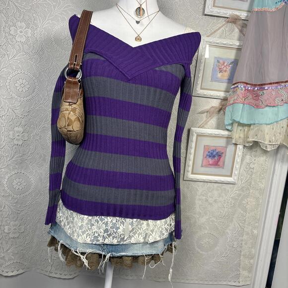 y2k purple striped fitted sweater - Picture 2 of 4